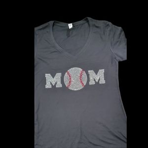 NWT Womans VNeck Mom Baseball Rhinestones Shirt
